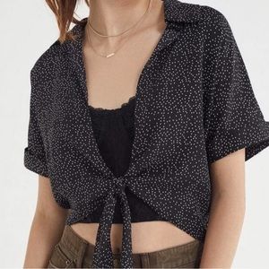 Urban Outfitters Black white polka dot tie top
